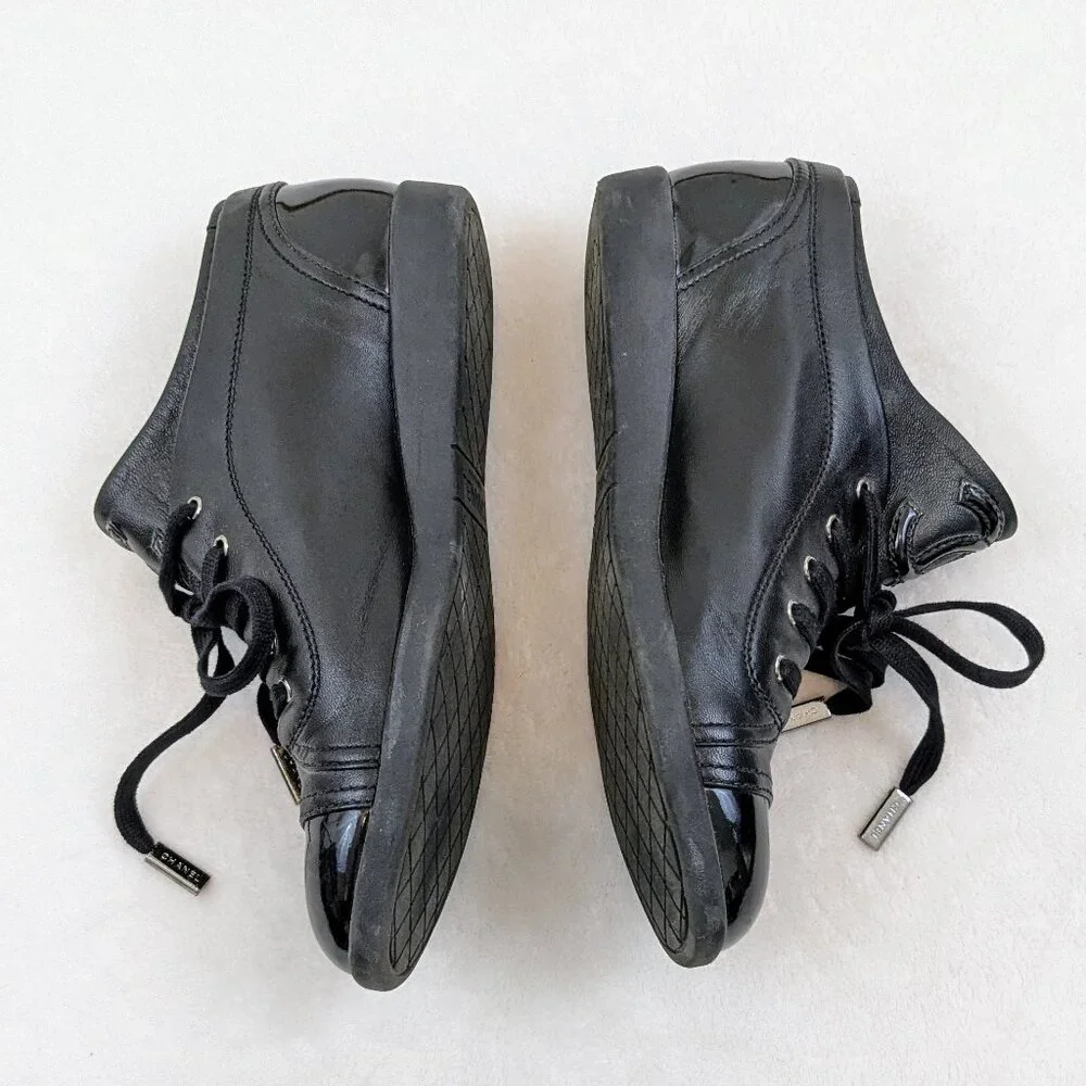 CHANEL Leather Sneaker Trainers Patent Toe Lace Up - Picture 7 of 13